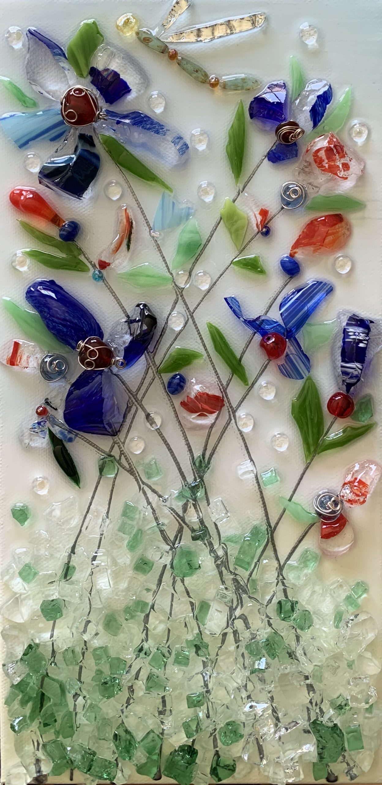 Red White and Blue Floral Glass Art - Glass Art Resin by Susan Anspach